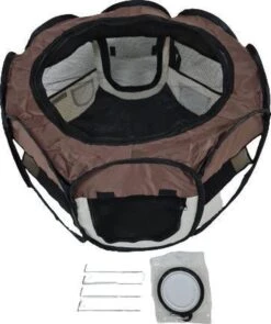 Dailyibed Opvouwbare Puppyren - Bruin - 115x115x58 Cm - Incl. Draagtas - Incl. Voederbak -Huisdierbenodigdheden Korting 1005x1200 1