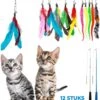 Merkloos 2 Kattenhengels Met 10 Speeltjes – Bewegende Kattenspeeltjes Met Veren En Belletjes – Interactieve Kattenspeelgoed Voor Kittens – Cat Toys