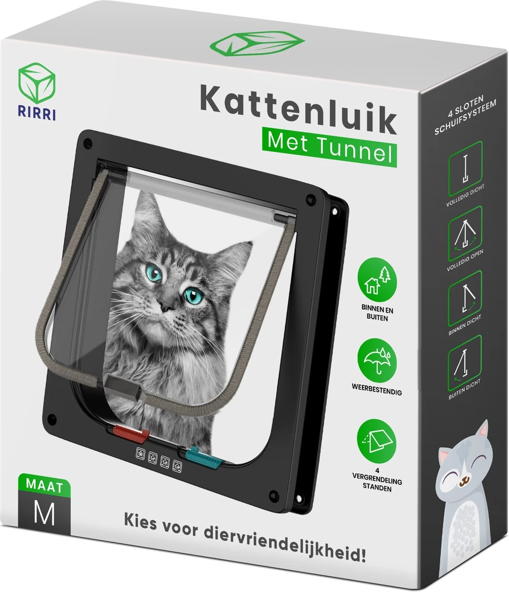 Rirri Kattenluik Met Tunnel - 4 Vergrendelingsstanden - Weersbestendig - Binnen En Buiten - Maat M - Zwart - 19 X 20 Cm 10 Rirri Kattenluik Met Tunnel - 4 Vergrendelingsstanden - Weersbestendig - Binnen En Buiten - Maat M - Zwart - 19 X 20 Cm - Image 8