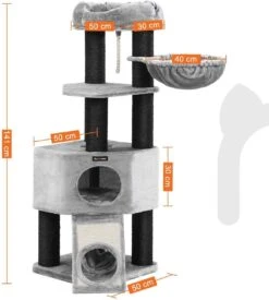 Giving® XXL Luxe Stevige Katten Krabpaal Voor Katten - Stevig Krabmeubel Met Hangmat Mand Katten Huis Tunnel & Speel Touw - Grote Krab Paal Klimpaal - 92 CM Hoog - Grijs/Zwart -Huisdierbenodigdheden Korting 1076x1200 2