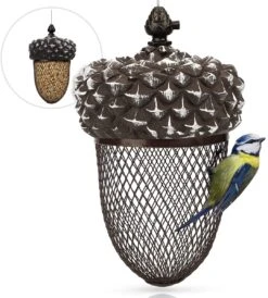 WILDLIFE FRIEND I Vogelvoederhuisje Voor Pinda's - Voederstation Eikel - Pindavoederhuisje Van Roestvrij Metaal, Vogelvoederhuisje Om Op Te Hangen - Voedersilo Eikelvorm Voor Wilde Vogels.