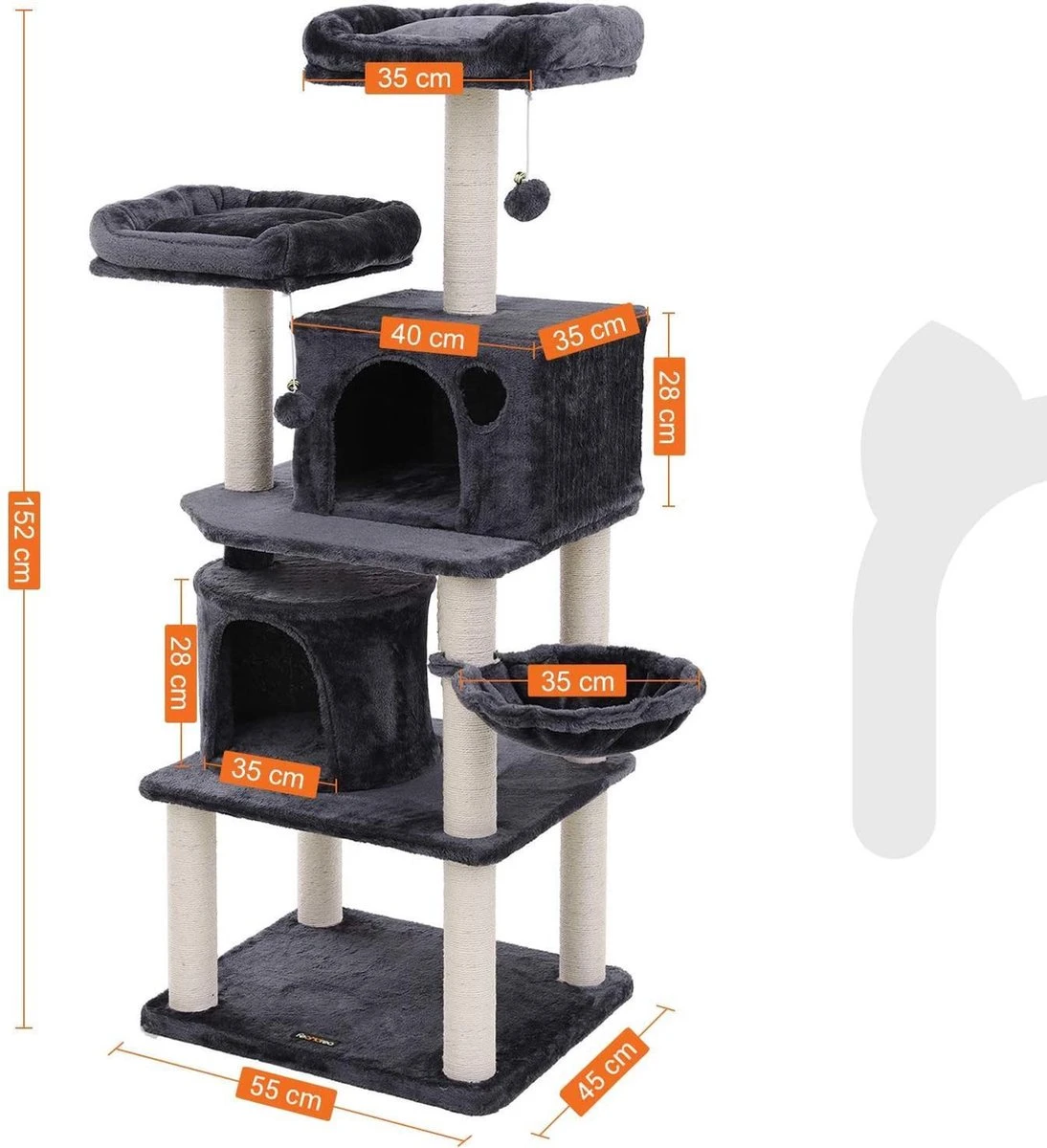 Hoppa! Kattenboom - Krabpaal - Grijs - Fluweel 6 Hoppa! Kattenboom - Krabpaal - Grijs - Fluweel - Afbeelding 4