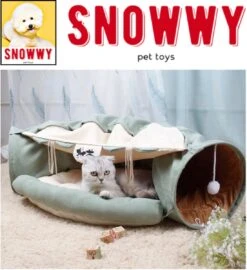 SNOWWY - Kattentunnel Met Kattenmand In één - Origineel En Uniek Design - Kattenhuis - Kattenhuis - Kat Kussen - Kattenbed - Matcha Groen -Huisdierbenodigdheden Korting 1099x1200 4