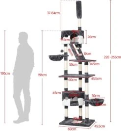 Krabpaal XXL, Klimboom Voor Katten - Plafondhoogte, Verstelbaar Van 228-255 Cm, Grijs-wit HM-YAHEE-610837 -Huisdierbenodigdheden Korting 1109x1200 2
