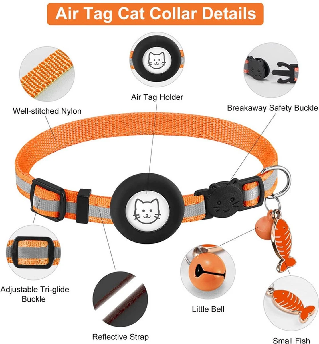 BJØRK™ Kattenhalsband Airtag - Reflecterend - Oranje - Verstelbaar - 20 Tot 30 Cm - Tracker- GPS - Geschikt Voor Apple AirTag - Kattenriem - Katten Accessoire - Halsband Kat Airtag 4 BJØRK™ Kattenhalsband Airtag - Reflecterend - Oranje - Verstelbaar - 20 Tot 30 Cm - Tracker- GPS - Geschikt Voor Apple AirTag - Kattenriem - Katten Accessoire - Halsband Kat Airtag - Image 2