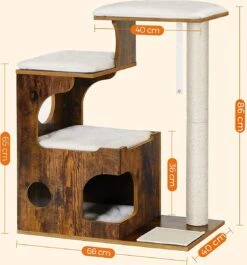 Songmics Zaza Home Luxe Houten Krabpaal 86 Cm, Middelgrote Katten Klimboom Met 3 Ligvlakken En Holten Vintage Bruin-wit -Huisdierbenodigdheden Korting 1119x1200 4