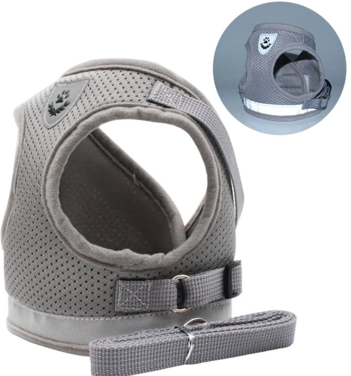 Merkloos Verstelbaar Kattentuigje Reflecterend - Kattenharnas - Kattentuig Met Looplijn - Grijs - Maat S 3 Merkloos Verstelbaar Kattentuigje Reflecterend - Kattenharnas - Kattentuig Met Looplijn - Grijs - Maat S