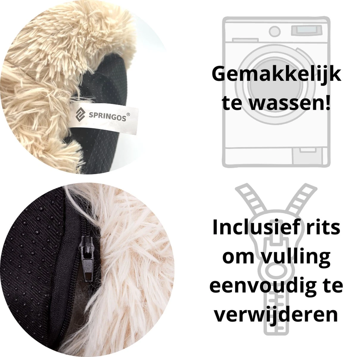 Springos Hondenmand | Superzacht En Luxe | Wasbaar | Donut | Fluffy | Hondenkussen | 60 Cm | Beige 4 Springos Hondenmand | Superzacht En Luxe | Wasbaar | Donut | Fluffy | Hondenkussen | 60 Cm | Beige - Image 2