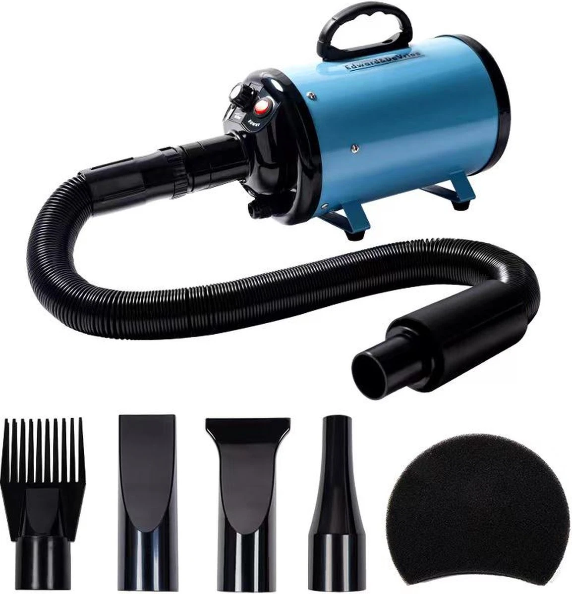 Merkloos Edward&DeVries Professionele Hondenföhn Met 4 Opzetstukken – Waterblazer Voor Honden – Stil Design – Krachtig + Extra Filter & Droogdoek - Blauw 6 Merkloos Edward&DeVries Professionele Hondenföhn Met 4 Opzetstukken – Waterblazer Voor Honden – Stil Design – Krachtig + Extra Filter & Droogdoek - Blauw - Image 4
