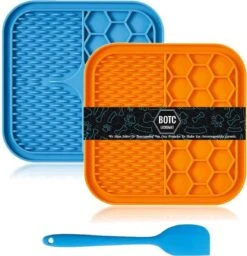 Lickimat 3 IN 1 - Voermat - Slow Feeder - 2 Stuks Lickmat + Silicone Spatulas - Blauw /Geel