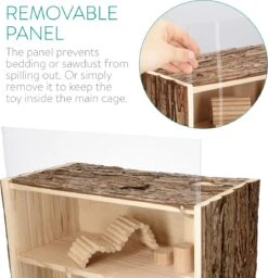Navaris Houten Hamsterhuis - Speelhut Voor Hamsters, Kleine Knaagdieren, Gerbils, Muizen - Schuilplaats Op Twee Etages Voor Hamster, Cavia, Muis -Huisdierbenodigdheden Korting 1158x1200 13