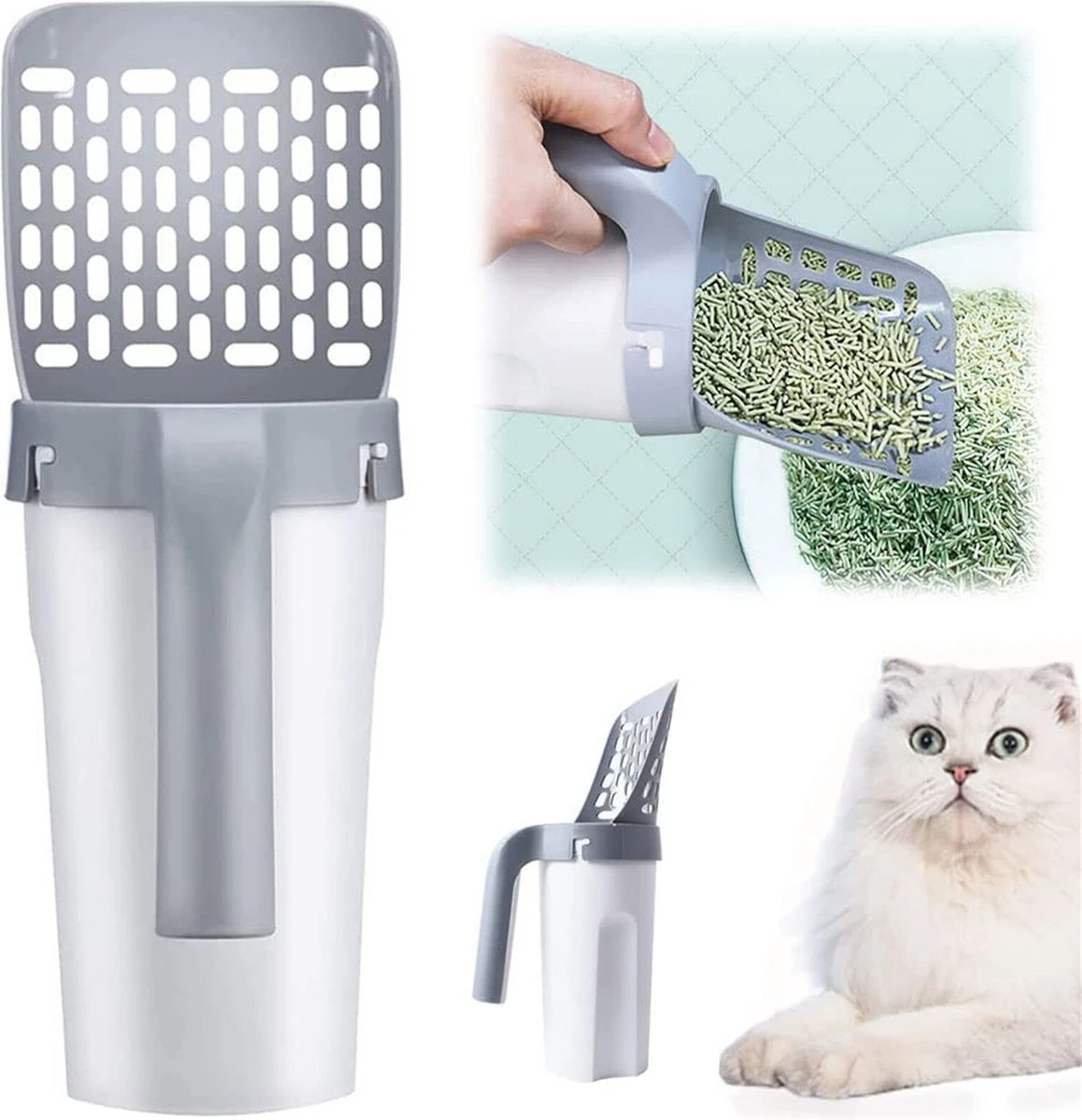 YELÉ LIVING – Kattenbakschep – Haarverwijderaar - Cat Litter Scoop – Kattenbakschep Met Container – Katten – Kattenbak – Grijs/wit – Kattenbak Schep – Grind – Kattengrind – Kattenbak Grind – Poep Zakjes – Afvalcontainer - All-in-1 Kattenbakschep 4 YELÉ LIVING – Kattenbakschep – Haarverwijderaar - Cat Litter Scoop – Kattenbakschep Met Container – Katten – Kattenbak – Grijs/wit – Kattenbak Schep – Grind – Kattengrind – Kattenbak Grind – Poep Zakjes – Afvalcontainer - All-in-1 Kattenbakschep - Image 2