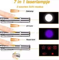 Merkloos Hoogwaardig Laserlampje Voor Katten | USB Oplaadbaar | 7 In 1 Laserpen | Laserpen | Zaklamp | Kattenspeeltje | Kattenspeelgoed | Zilver | Laserpointer Rood/groen | UV Licht -Huisdierbenodigdheden Korting 1181x1200 10