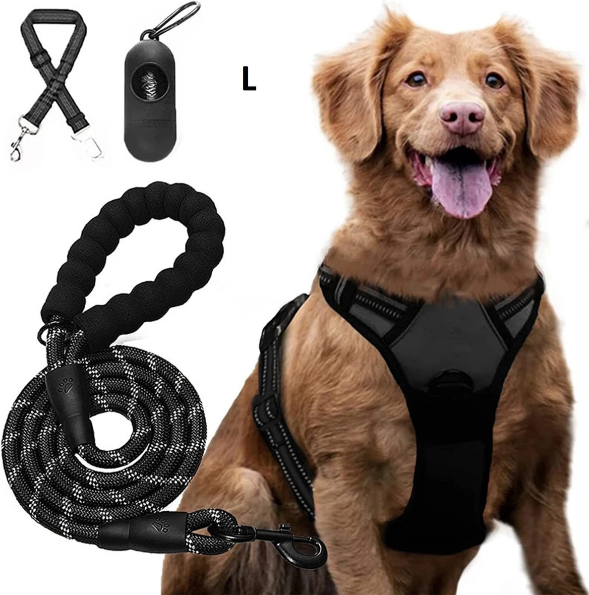 Somstyle Anti Trek Hondentuig L Met Hondenriem - Leiband - Y Tuig Hond - Hondenharnas - Riem - Zwart 3 Somstyle Anti Trek Hondentuig L Met Hondenriem - Leiband - Y Tuig Hond - Hondenharnas - Riem - Zwart