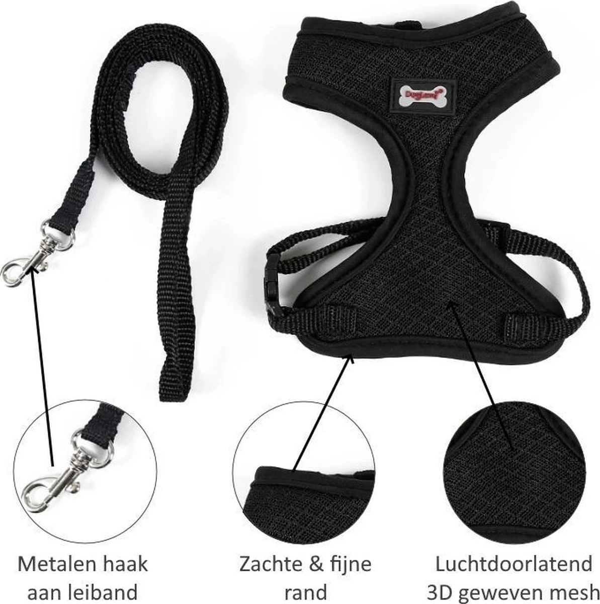 Kattenharnas - Harnas Voor Katten - Kattentuigje Met Looplijn - Zwart 3 Kattenharnas - Harnas Voor Katten - Kattentuigje Met Looplijn - Zwart