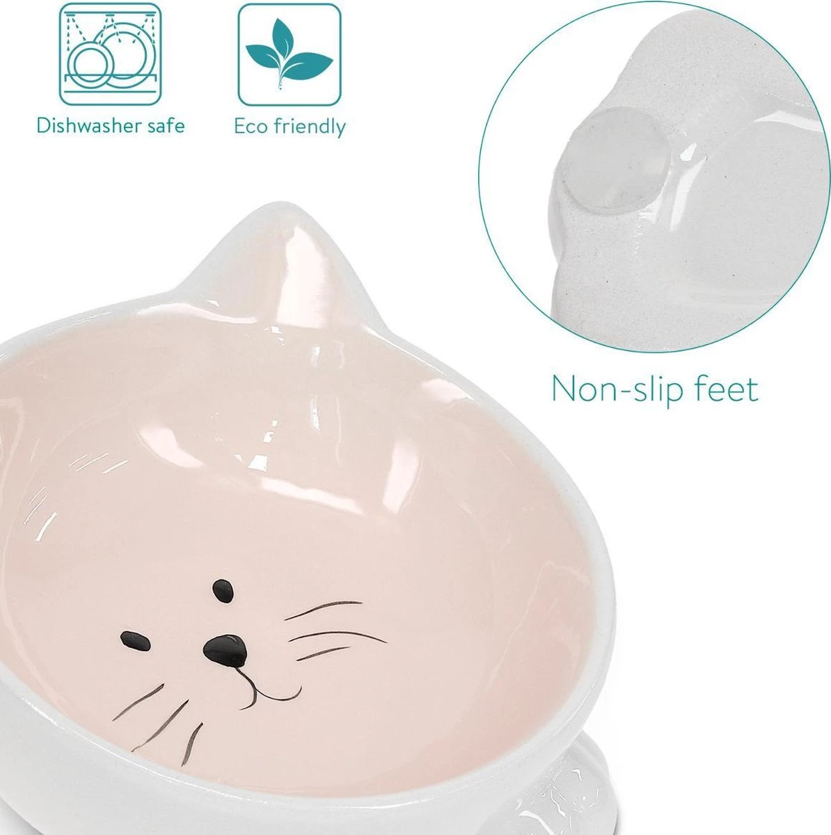 Navaris Voerbakjes Voor Katten - Set Van 2 Voer- En Waterbakken - Etensbak Van Keramiek - Met Antislip Voetjes - Kattenvorm - Roze/Groen 8 Navaris Voerbakjes Voor Katten - Set Van 2 Voer- En Waterbakken - Etensbak Van Keramiek - Met Antislip Voetjes - Kattenvorm - Roze/Groen - Image 6
