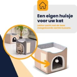 MIRO Katten Huis - Kattenhuizen - Kattenhok - Kattenmand - Dierenhuis - Opvouwbaar - Met Krabmat - Abrikoos -Huisdierbenodigdheden Korting 1194x1200 32