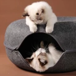 Merkloos A.K.A. Kattentunnel En Kattenmand In-1 – Kattenspeelgoed Speeltunnel Kattenhuis – Kattenhol Rond Kattenspeeltjes - Cat Cave Donut - Antraciet Vilt -Huisdierbenodigdheden Korting 1198x1200 48