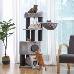 Giving® XXL Luxe Stevige Katten Krabpaal Voor Katten - Stevig Krabmeubel Met Hangmat Mand Katten Huis Tunnel & Speel Touw - Grote Krab Paal Klimpaal - 92 CM Hoog - Grijs/Zwart -Huisdierbenodigdheden Korting 1199x1200 29