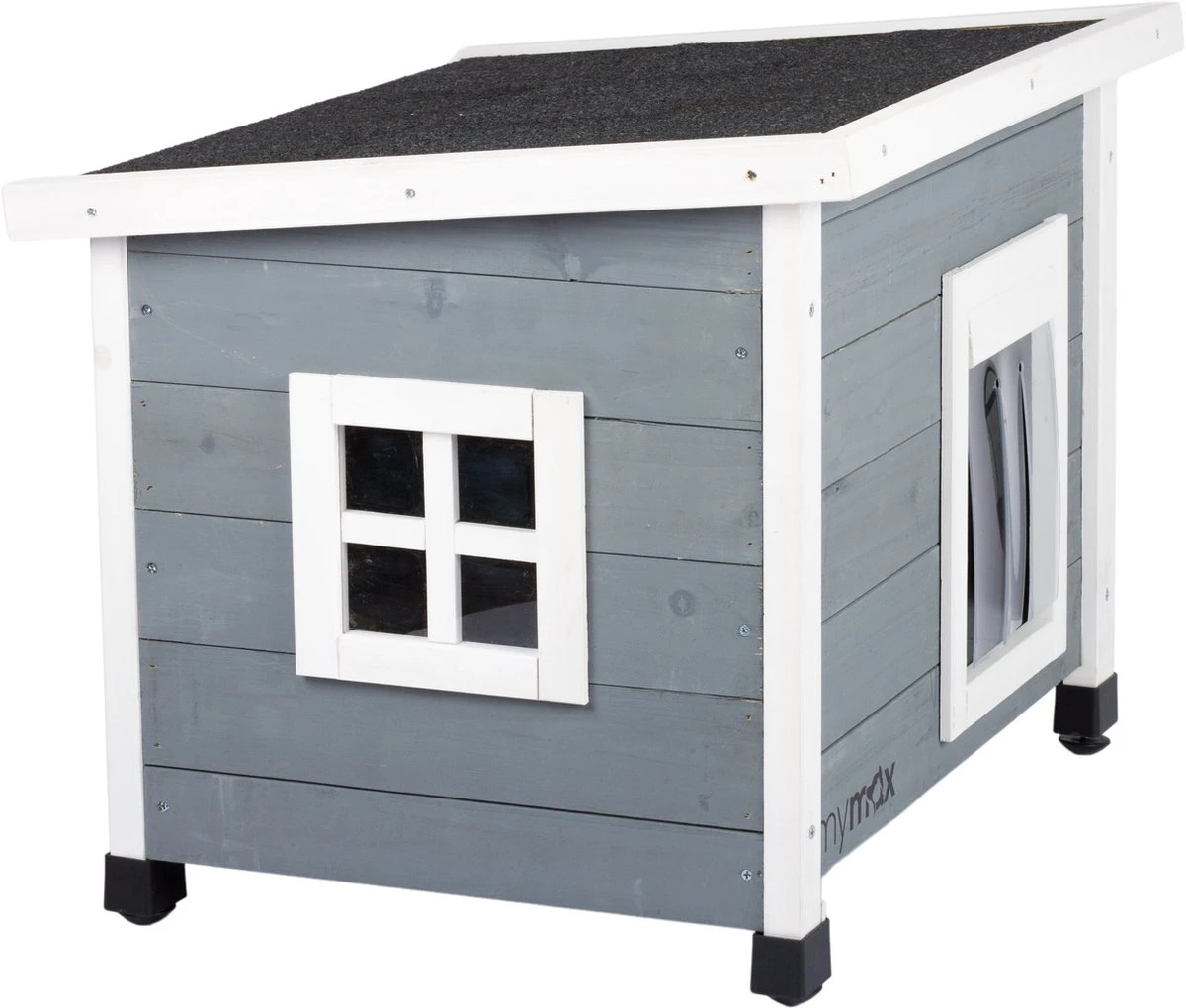 MyMax Kattenhuis - Hout - Openslaand Bitumen Dak - Kattenhuis Voor Buiten - Kattenhok - Kattenhuisje Hout - Grijs - 57*45*43CM 6 MyMax Kattenhuis - Hout - Openslaand Bitumen Dak - Kattenhuis Voor Buiten - Kattenhok - Kattenhuisje Hout - Grijs - 57*45*43CM - Image 4