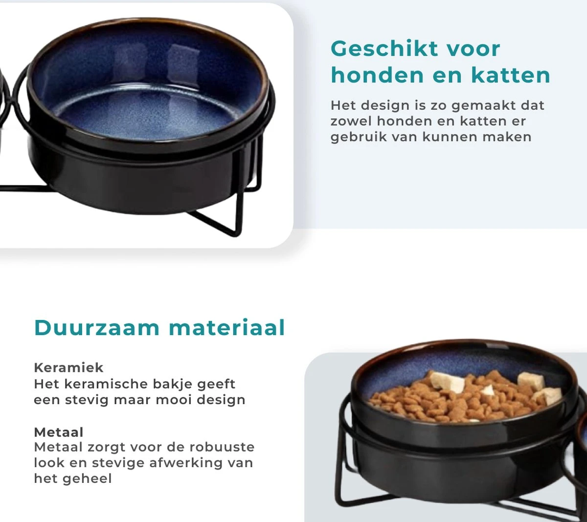 Homefy Voerbak Hond/Kat - Metalen Standaard - 2 X 400 ML - Zwart/Blauw 4 Homefy Voerbak Hond/Kat - Metalen Standaard - 2 X 400 ML - Zwart/Blauw - Image 2