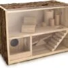 Navaris Houten Hamsterhuis - Speelhut Voor Hamsters, Kleine Knaagdieren, Gerbils, Muizen - Schuilplaats Op Twee Etages Voor Hamster, Cavia, Muis -Huisdierbenodigdheden Korting 1200x1067 9