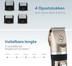 BYER Professionele Dieren Tondeuse Set - Voor Huisdieren Katten & Honden - Draadloos - Oplaadbare Pet Trimmer - Dog Tondeuze Clipper - 5 Standen & Vier Opzetkammen - Low Noise -Huisdierbenodigdheden Korting 1200x1096