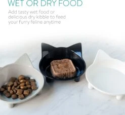 Navaris Voerbakjes Voor Katten - Set Van 3 Voer- En Waterbakken - Met Kattenkopjes Vorm - Antislip - Etensbakjes In Grijs, Wit En Zwart -Huisdierbenodigdheden Korting 1200x1103 7