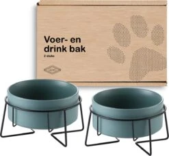 GIZMO 2x Voerbak Kat - 400 Ml - Groen - Keramische Drink- & Voerbakken Met Standaard - 13 Cm - 2 Stuks -Huisdierbenodigdheden Korting 1200x1109 4