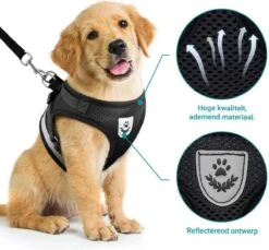 Hondentuig, Hondenharnas Met Hondenriem – Reflecterend - Zwart – Maat M (borst 35-40 Cm) -Huisdierbenodigdheden Korting 1200x1113 4