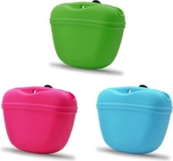Merkloos 3 Stuks - Siliconen Magnetische Honden Beloningstasje - Dieren Traktatie Pouch - Voor Huisdier Training - Opbergtas - Zelfsluitend - Trainingzakje - Vaatwasser Veilig - Met Riem Clip - Blauw / Groen / Roze