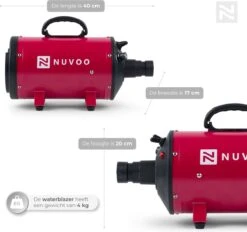 Nuvoo Professionele Hondenföhn / Waterblazer / Hondenborstel Met 3 Opzetstukken - Verstelbare Vermogen Tot 2200W - Warme / Koude Stand - Rood -Huisdierbenodigdheden Korting 1200x1127