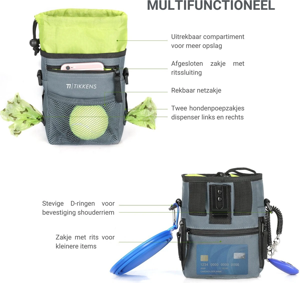 TIKKENS® Honden Belonings Tasje - Honden Snoepjes/Snacks - Honden Speelgoed - Intelligentie Training - Grijs/Zwart 7 TIKKENS® Honden Belonings Tasje - Honden Snoepjes/Snacks - Honden Speelgoed - Intelligentie Training - Grijs/Zwart - Image 5