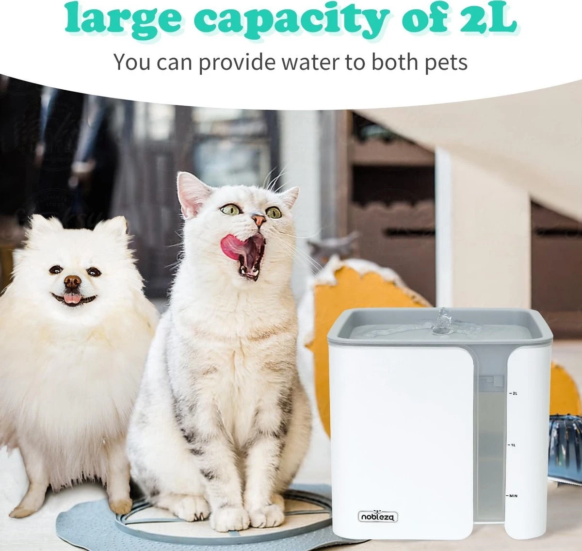 Nobleza USB Drinkfontein Voor Hond/Kat - 2L - Incl. 2 Filters - Wit 9 Nobleza USB Drinkfontein Voor Hond/Kat - 2L - Incl. 2 Filters - Wit - Image 7