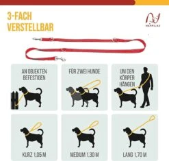 Happilax Dog Leash 2m Adjustable - Red / Reflective - 3-Step Adjustable Leash - Double Leash, Tug Leash - Geschikt Als Hondenriem Voor Grote Honden Of Als Sleepriem Voor Kleine Honden. -Huisdierbenodigdheden Korting 1200x1142 2