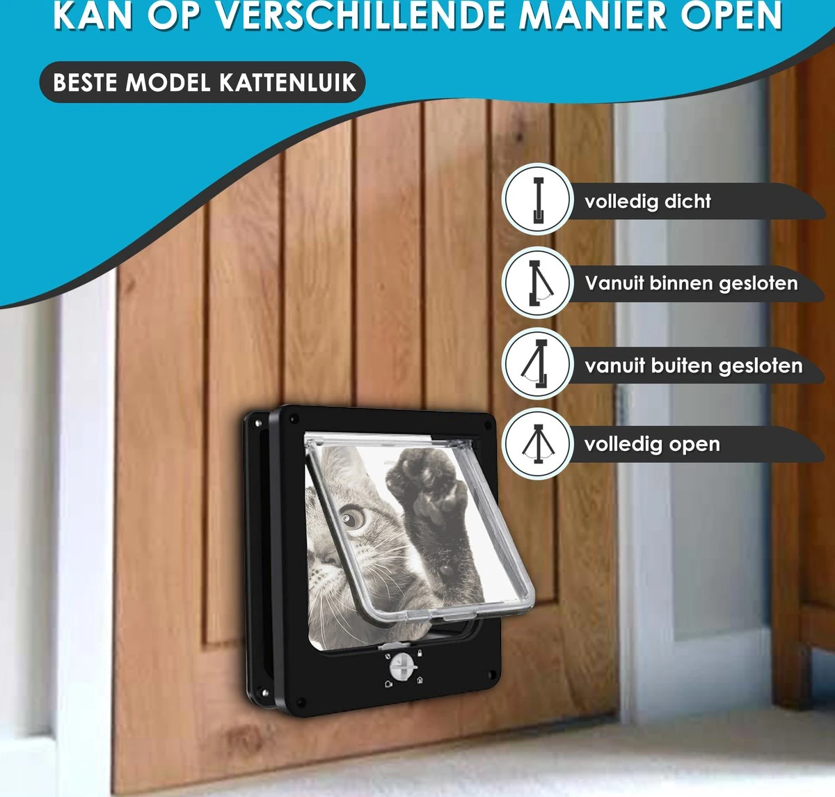 Gluxury Kattenluik Zwart Met Tunnel - 4 Vergrendelingsstanden - Weerbestendig - Binnen En Buiten - Maat L - Nederlandse Handleiding 4 Gluxury Kattenluik Zwart Met Tunnel - 4 Vergrendelingsstanden - Weerbestendig - Binnen En Buiten - Maat L - Nederlandse Handleiding - Image 2