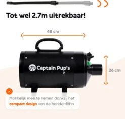 Captain Pup's Professionele Hondenföhn Met 4 Opzetstukken - Bijgeleverde Hondenborstel - Waterblazer Voor Honden - Zwart -Huisdierbenodigdheden Korting 1200x1145