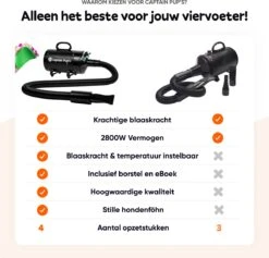 Captain Pup's Professionele Hondenföhn Met 4 Opzetstukken - Bijgeleverde Hondenborstel - Waterblazer Voor Honden - Zwart -Huisdierbenodigdheden Korting 1200x1153 1