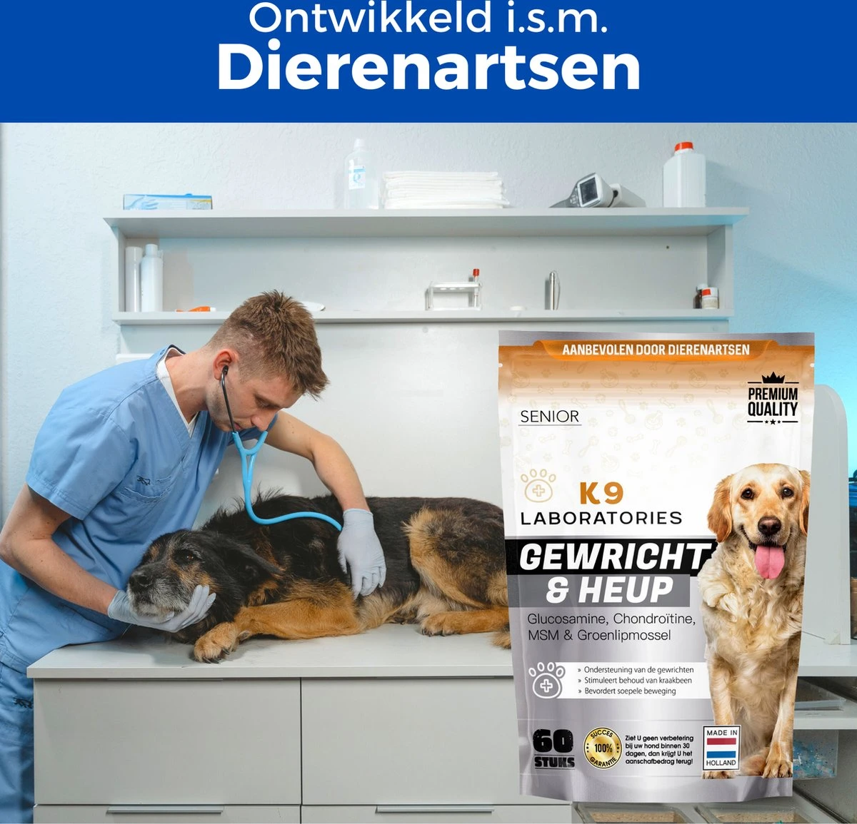 K9 Laboratories Gewricht & Heup Senior - 60 Stuks - Voor Oude Honden - Collageen - Glucosamine - Spirulina - Groenlipmossel 5 K9 Laboratories Gewricht & Heup Senior - 60 Stuks - Voor Oude Honden - Collageen - Glucosamine - Spirulina - Groenlipmossel - Image 3