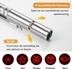 DOWO® - Laserpen - USB Oplaadbaar - Kattenspeeltjes - 7 Verschillende Standen - Laserlampje - RVS Zilver - Laser Pointer -Huisdierbenodigdheden Korting 1200x1161 26