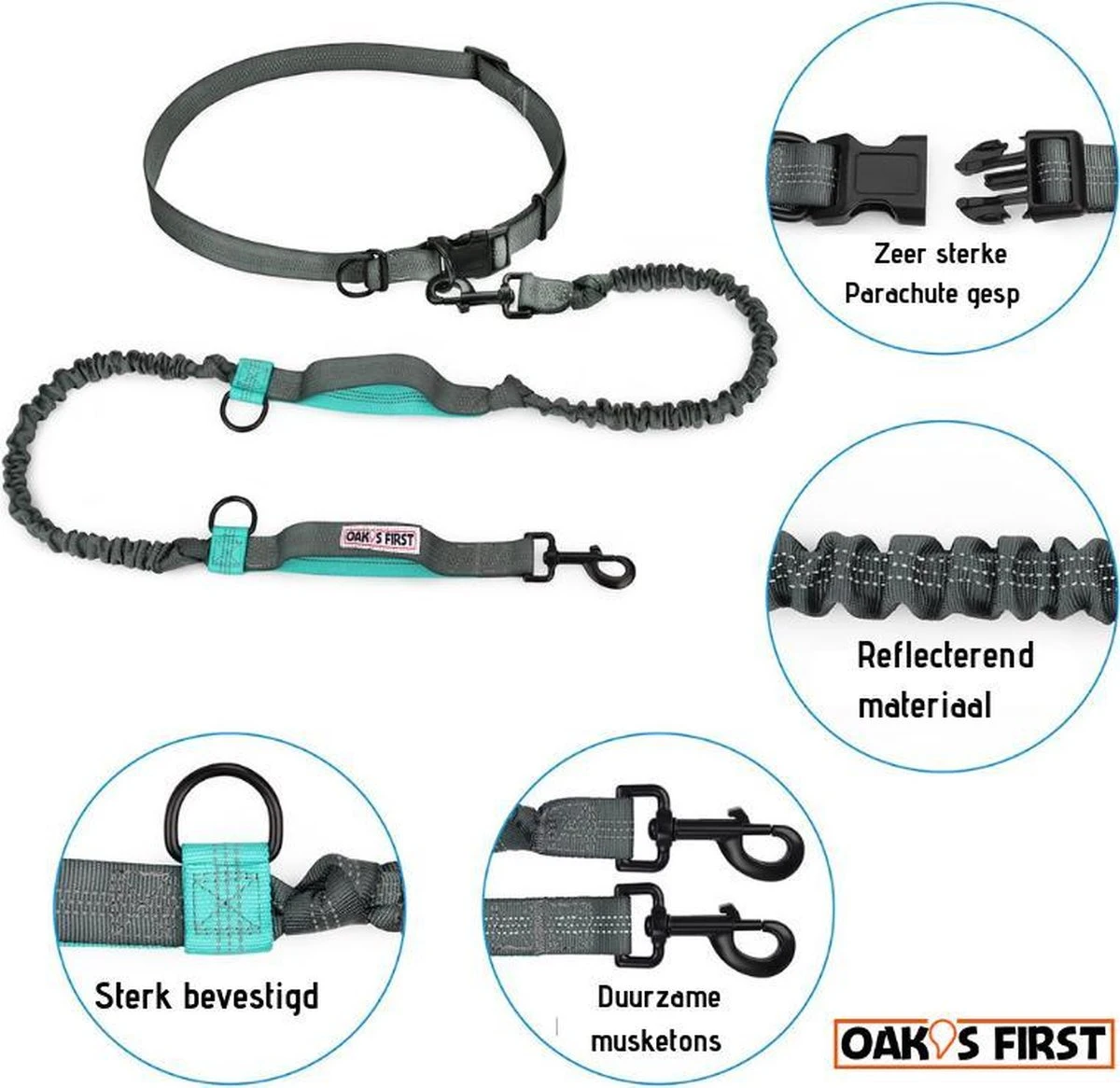 Oak's First Elastische En Diervriendelijke Looplijn Met Heupriem - Hondenriem - 150cm/210cm - Grijs 4 Oak's First Elastische En Diervriendelijke Looplijn Met Heupriem - Hondenriem - 150cm/210cm - Grijs - Image 2