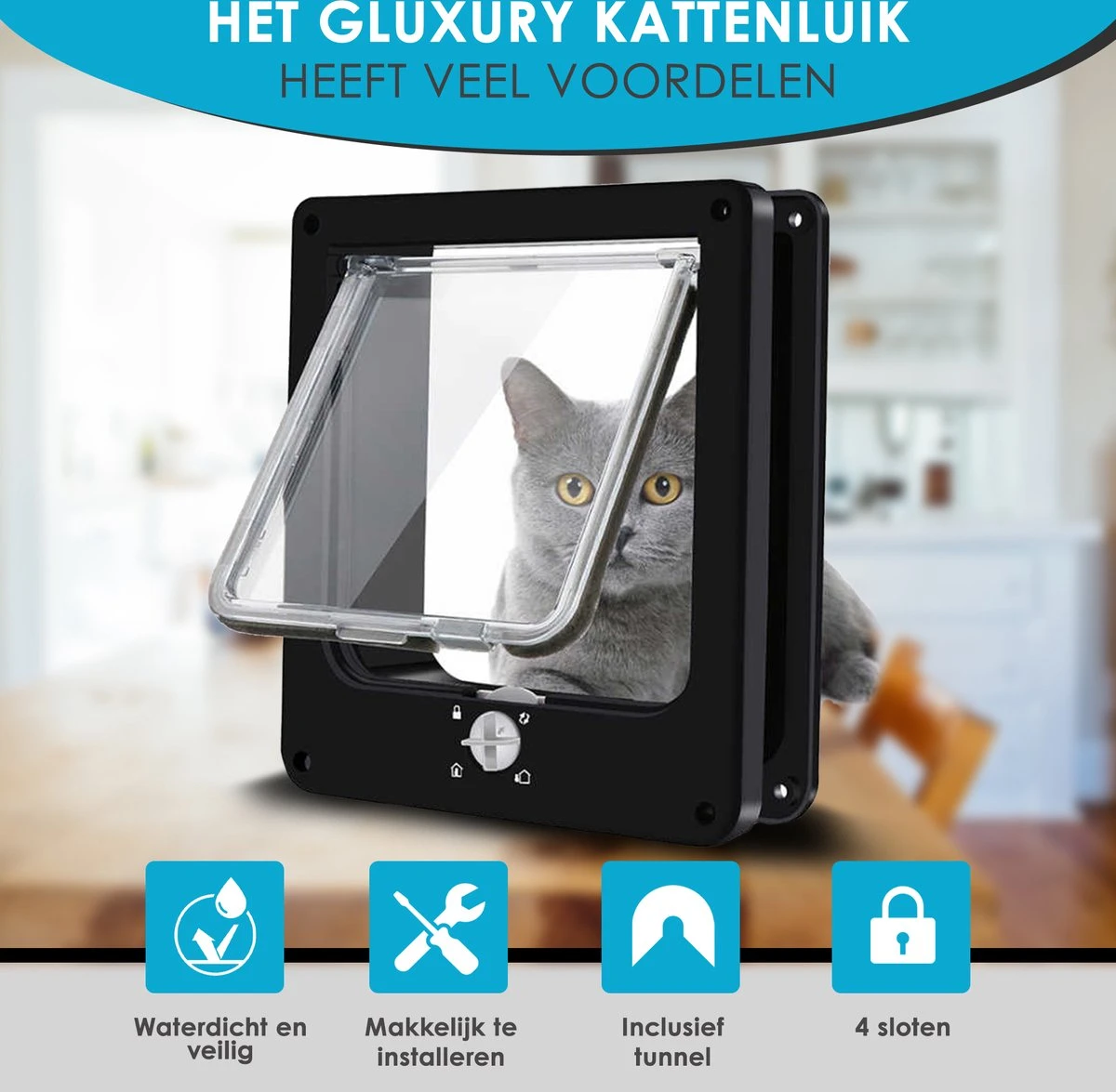 Gluxury Kattenluik Zwart Met Tunnel - 4 Vergrendelingsstanden - Weerbestendig - Binnen En Buiten - Maat L - Nederlandse Handleiding 9 Gluxury Kattenluik Zwart Met Tunnel - 4 Vergrendelingsstanden - Weerbestendig - Binnen En Buiten - Maat L - Nederlandse Handleiding - Image 7