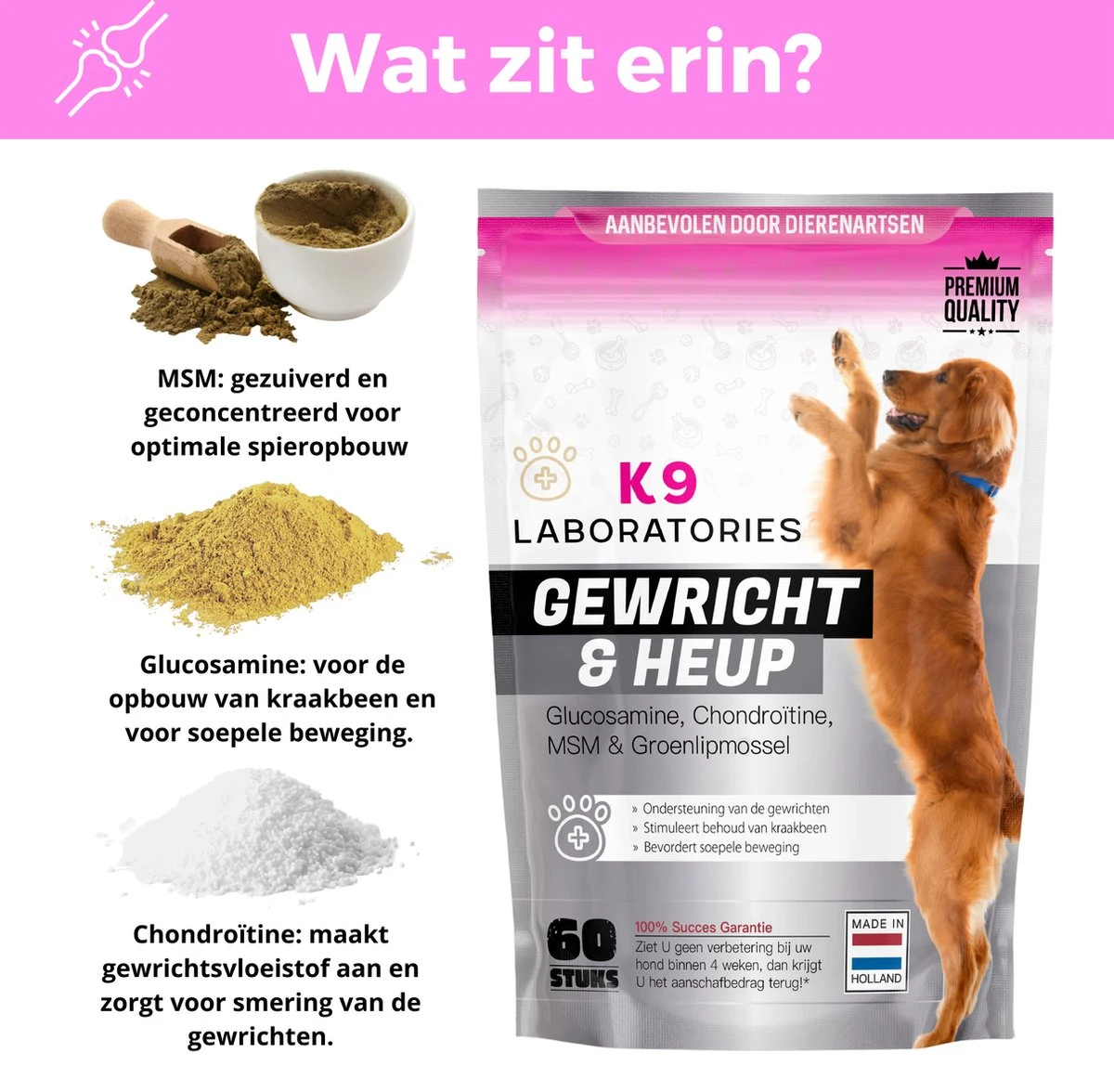 K9 Laboratories - 3 Delig Voordeel Pakket - Gewricht & Heup - 180 Stuks - Voor Honden - Met Artrose - Moeite Met Opstaan - Mankheid - HD - ED - Gewrichtsklachten - Bevat Glucosamine - MSM - Chondorïtine - Groenlipmossel 4 K9 Laboratories - 3 Delig Voordeel Pakket - Gewricht & Heup - 180 Stuks - Voor Honden - Met Artrose - Moeite Met Opstaan - Mankheid - HD - ED - Gewrichtsklachten - Bevat Glucosamine - MSM - Chondorïtine - Groenlipmossel - Image 2