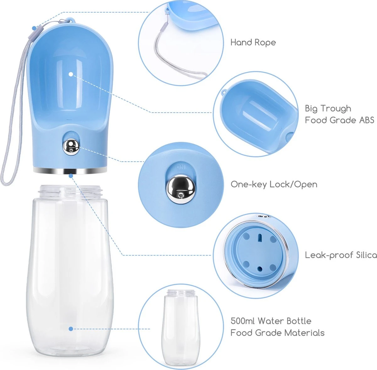 Nobleza 43B4C - Honden Waterfles - 500ml - Honden Bidon - Honden Drinkfles - Blauw 5 Nobleza 43B4C - Honden Waterfles - 500ml - Honden Bidon - Honden Drinkfles - Blauw - Image 3