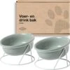 GIZMO 2x Voerbak Kat (Klein) - 300ML - Lichtgroen - Keramische Drink- & Voerbakken Met Standaard - 12.5 Cm - 2 Stuks