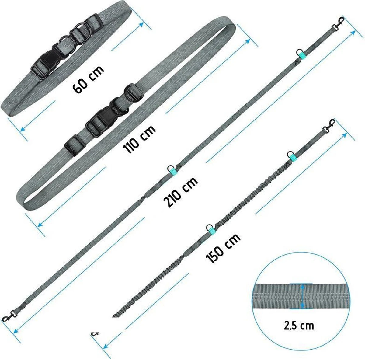 Oak's First Elastische En Diervriendelijke Looplijn Met Heupriem - Hondenriem - 150cm/210cm - Grijs 5 Oak's First Elastische En Diervriendelijke Looplijn Met Heupriem - Hondenriem - 150cm/210cm - Grijs - Image 3
