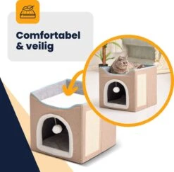 MIRO Katten Huis - Kattenhuizen - Kattenhok - Kattenmand - Dierenhuis - Opvouwbaar - Met Krabmat - Abrikoos -Huisdierbenodigdheden Korting 1200x1181 22