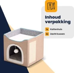 MIRO Katten Huis - Kattenhuizen - Kattenhok - Kattenmand - Dierenhuis - Opvouwbaar - Met Krabmat - Abrikoos -Huisdierbenodigdheden Korting 1200x1183 16