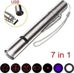 Laserpen - Oplaadbaar Met USB - Rode Laser - RVS Zilver - UV - Zaklamp - LED - Kat - Katten Speeltjes - Kattenspeelgoed - 7 Verschillende Standen -Huisdierbenodigdheden Korting 1200x1185 16