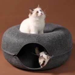 Merkloos A.K.A. Kattentunnel En Kattenmand In-1 – Kattenspeelgoed Speeltunnel Kattenhuis – Kattenhol Rond Kattenspeeltjes - Cat Cave Donut - Antraciet Vilt -Huisdierbenodigdheden Korting 1200x1195 46